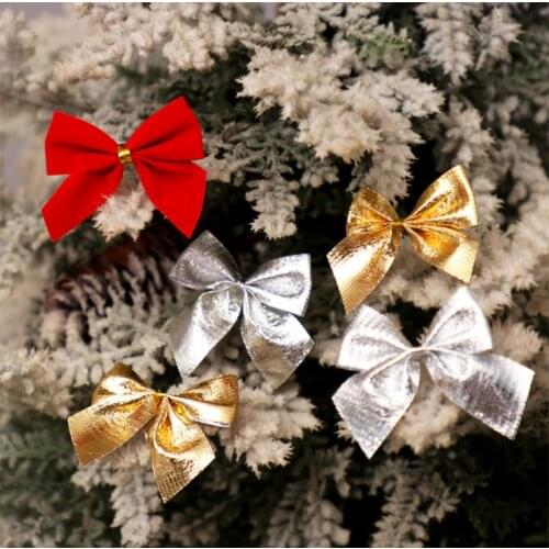 12pcs Christmas Red Small Bow Christmas Tree Decoration Pendant DIY Holiday Party Scene Decoration Bowknots Gift Box Wrapping
