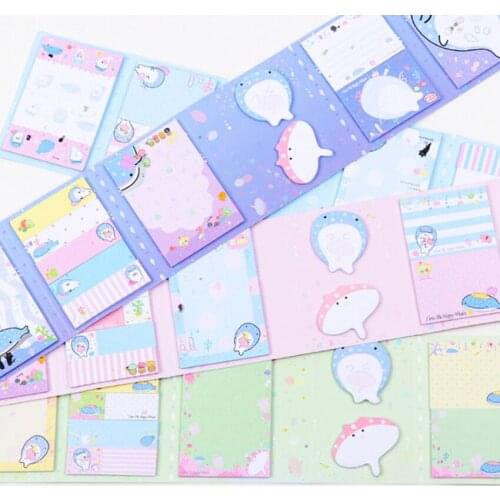 12pack wholesale Whales Series Fold Memo Cute Notepad Sticky Note Pad Writing Scratch Pad School And Office Supply Free shipping