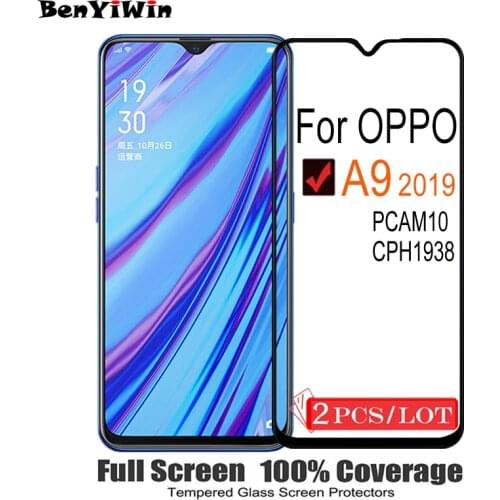 2PCS 100% Original Full Cover Screen Protector Tempered Glass For OPPO A9 2019 Protective Glass Case For A9 PCAM10 CPH1938 Film