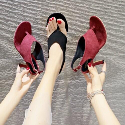 2021 Large High-heeled Sandals, Womens Toed Suede, T-shaped Buckle, Thin Heel, Beautiful Sandals