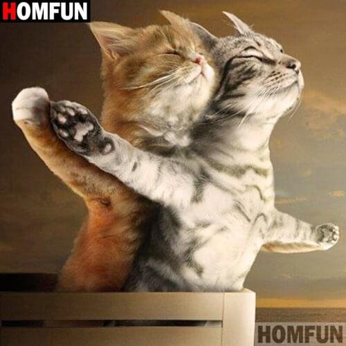 HOMFUN Diamond Painting Cross Stitch "Animal cat friend" Full Crystal Diamond Embroidery Needlework Craft Home Decor A24817