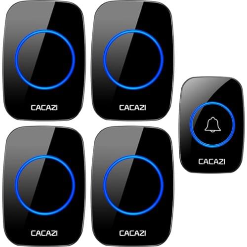 CACAZI Wireless Doorbell Waterproof 1 Button 4 Receiver 300M Remote LED Night Light Call Bell 0-110 dB 60 Chimes US EU UK Plug