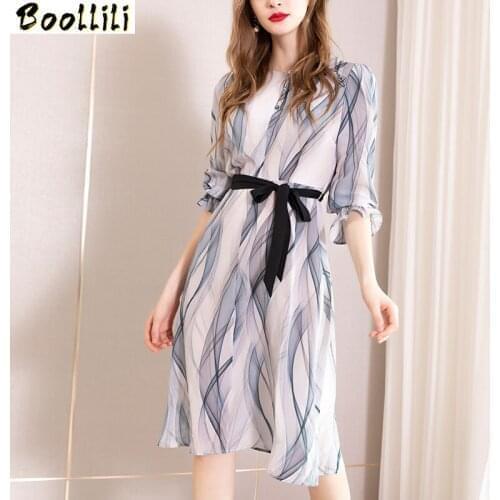 Boollili 100% Real Silk Spring Dress 2020 Vintage Elegant Midi Dress Women Clothes Ladies Dresses Office Women Dress Vestidos