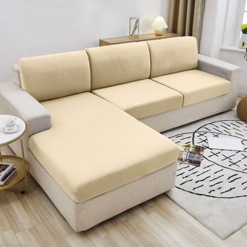 Solid Sofa Cushion Cover Stretch L Shaped Chaise Sofa Slipcover Elastic Slipcover for 3 Seats Sofa Cover for Living Room Decor