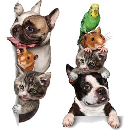 DIY 3D Wall Stickers Cute Cartoon Dog Cat Mouse Bird Wallpaper Removable Sticker Art Mural PVC Home Decorative Accessories