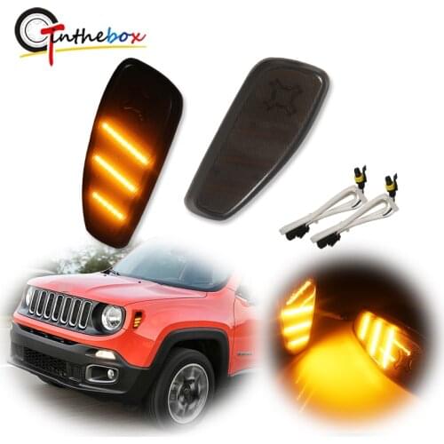 Gtinthebox Smoked Lens Amber Yellow LED Fender Side Marker Lights Turn Signal Lights Conversion Kit For 2015-up Jeep Renegade