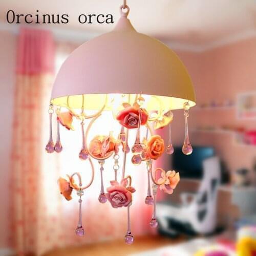 Korean pastoral pink crystal chandeliers restaurants childrens bedrooms Princess rooms creative flowers chandeliers
