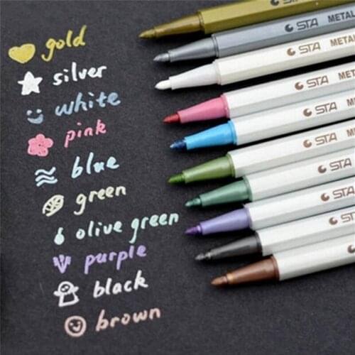 10Pcs Color Metallic Fine Pen Pencil Marker DIY Album Dauber Waterproof Pen Set