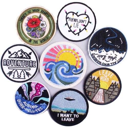 Landscape Embroidered Patches For Clothing Iron On Patch On Clothes DiyBadge Patches Stripes Sewing Applique Patch Jeans t-Shirt