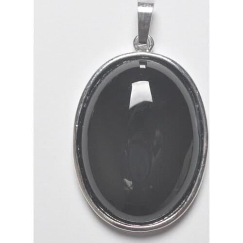 Natural Black Carnelian Bead Oval GEM Pendant Jewelry For Gift S937