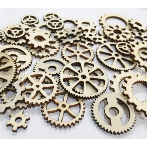 20pcs Unfinished Wooden Gear Puzzle Crafts Assorted Wooden DIY Cutouts for Scrapbooking Crafting DIY Wind Chimes Decoration