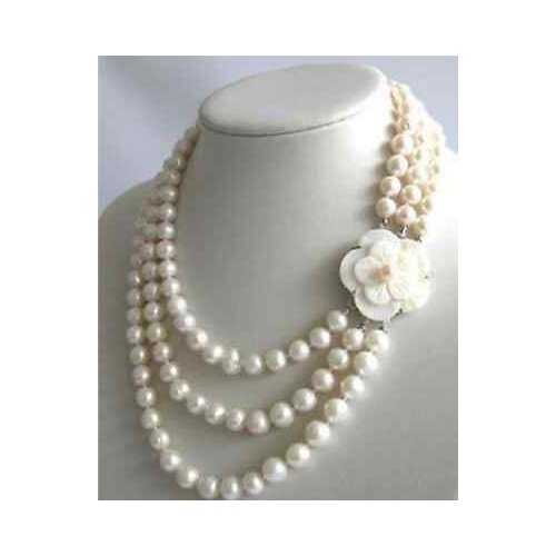 NewThree-strand Lavender 7-8mm Oval Shape Cultured Freshwater Pearl Necklace