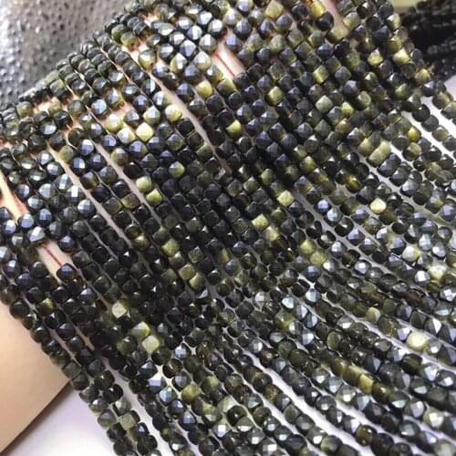 Obsidian black gold square faceted 4-5mm for DIY jewelry making loose beads FPPJ wholesale beads nature gemstone