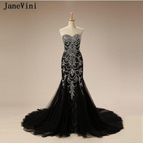 JaneVini Luxurious Black Mother of The Bride Dresses Sparkly Sweetheart Crystal Beaded Backless Tulle African Sexy Evening Gowns