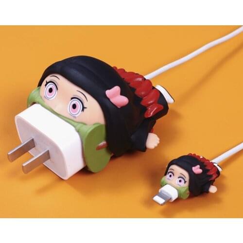 Demon Slayer Protector Cable Charger Anime Cute Organizer Cartoon USB Cable Protector Set Kawaii Cable Bite For iPhone 12