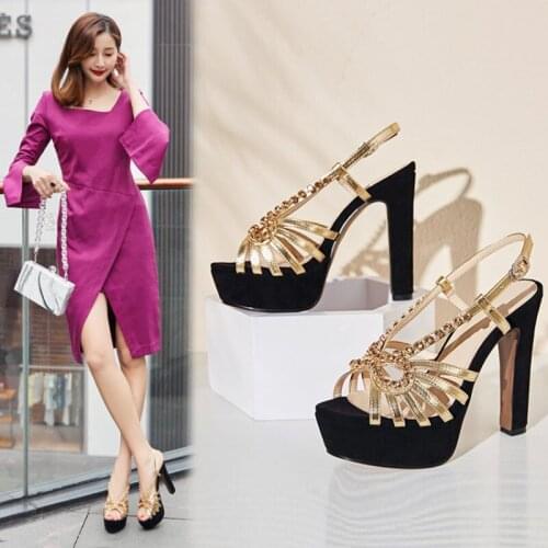 Fashion waterproof platform rhinestone European and American sandals women 2021 spring and summer new sexy thick heel high heels