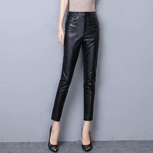 Women Black High Waist Harem Faux Leather Pencil Pants M-5XL Ladies Elegant Pu Leather Trousers Streetwear Female Pants Clothes