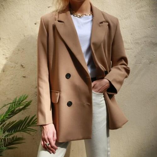 2021 Blazer Women Double Breasted Oversized Suits Jacket Official Ladies Loose Long Sleeve Mujer Vestido