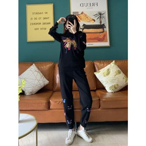 Sets Casual WomenS Tracksuits Set 3D Butterfly Embroidery Sweatsuit Hoodies + Skinny Pants 2 Piece Sportsuits