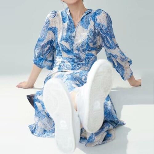 QUALITY New HIGH Fashion 2021 Runway Dress Womens Turn-down Collar Long Sleeve Sashes Floral Print Chiffon Dress