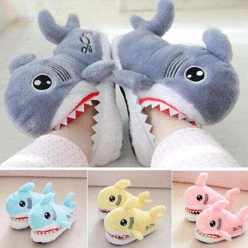 Winter Cute Shark Head Home Cotton Slippers Non-slip Thick Bottom Three-dimensional Animal Plush Cotton Slippers