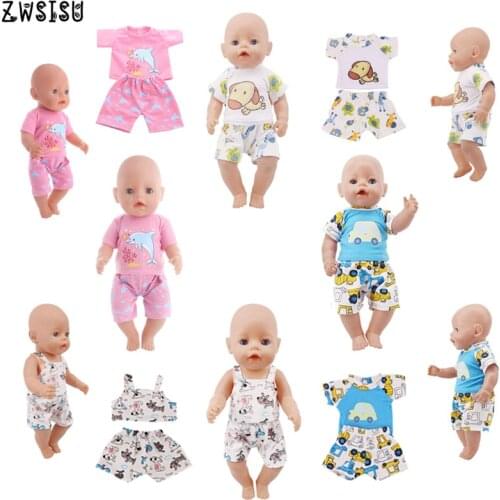 ZWSISU Doll Clothes Pajamas Car Cute Animals Patterns Shirt+Pants For 18 Inch American&43 Cm Baby Doll For Girl`s Generation Toy