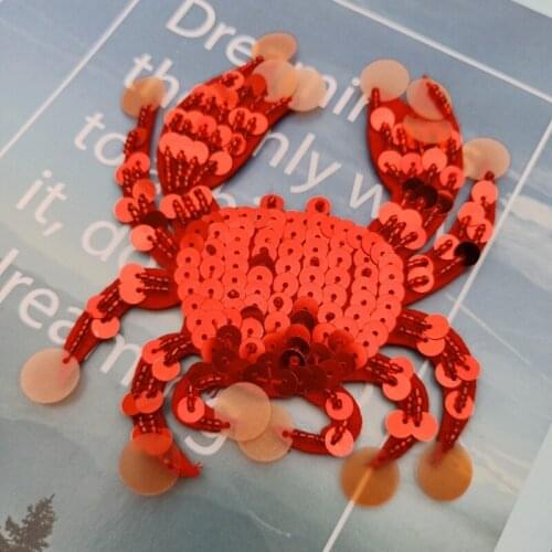 1pc 3D red crab sequins Patches for clothing DIY sew on sequin rhinestone parches Beaded appliques for hats bags