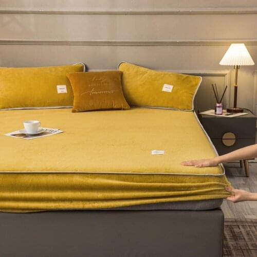 1 Pc Yellow Flannel Bed Sheet Queen King Size Bedclothes For Winter Plain Dyed Solid Color Fitted Sheets sabanas cama 150