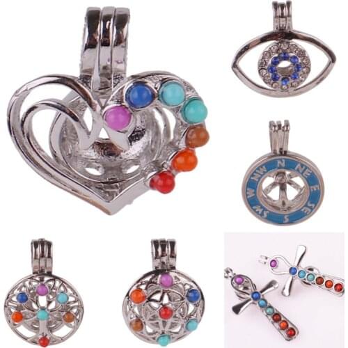 10Pcs/lot Metal Compass And Cross Aroma Locket Cage Finding Pearl Essential Oil Diffuser Handmade Jewelry Accessories