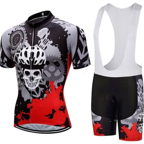 2021 SKULL Cycling 9D Gel Bib Set MTB Jersey Bicycle Clothing Quick Dry Bike Clothes Wear Mens Short Maillot Culotte