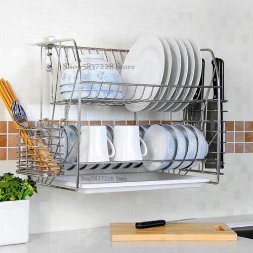 304 stainless steel double wall hanging dish rack drain rack kitchen rack wall hanging dish rack