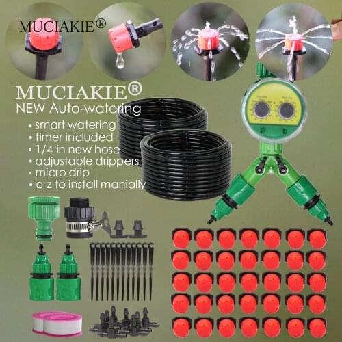 MUCIAKIE 50M Automatic Garden Micro Irrigation System Timer Controller 1/4'' Micro Drip Irrigation Kit Adjustable Watering Set