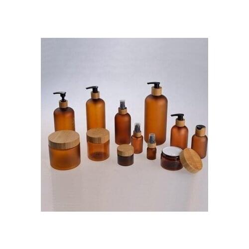 100pc*250g 8 oz Cosmetic Cream amber frosted PET jar with Bamboo Top Caps,Makeup Eco Friendly Bamboo Bottle Cream Jar