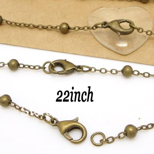 Free Ship!100pcs antique bronze Jewelry Link Curb chain with 4mm Ball Bead necklace chains with Lobster clasp 22"L