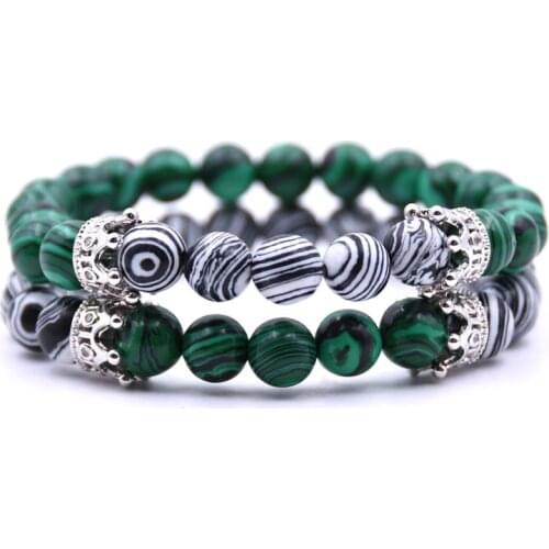 Couple Bracelet Charms 8mm Stone Beads Men Jewelry Crown Bracelets For Women Bangles Pulseira Masculina Bileklik Pulseira Femini
