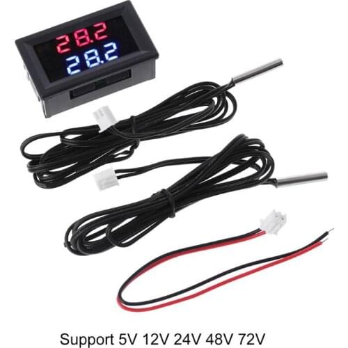 1 Set Dual Display DC 5V-80V Thermometer w 2 NTC Waterproof Temperature Sensor 12V 24V 72V Car Motorcycle