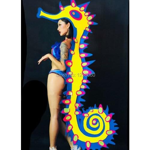 WYY Bar Party Fluorescent Hippocampus Bikini Set Female Singer Dj Ds Dance Team Ballroom Costumes Stage Props Halloween Clothes