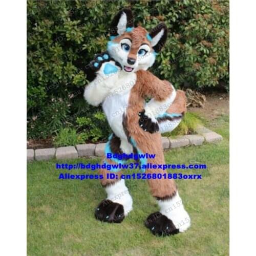 Brown Long Fur Furry Fox Husky Dog Wolf Fursuit Mascot Costume Adult Cartoon Character Popular Campaign Holiday Gifts zx3018