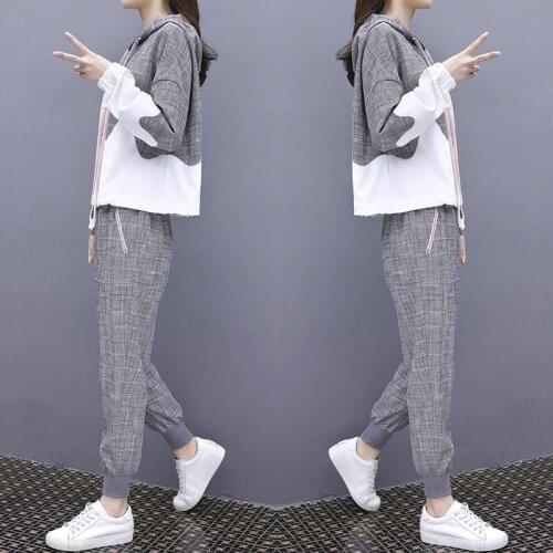 Two-piece Fashion Sports Suit Female 2021 Spring and Autumn New Korean Style Hooded Loose and Thin Casual Two-piece Trend