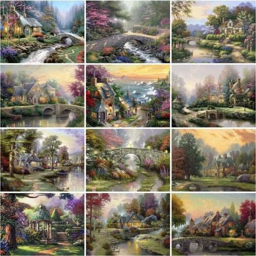 Mosaic Art Painting Landscape Flower Town Jewel Cross Stitch Diamond Painting Handmade Arts and Crafts Home Room Decor