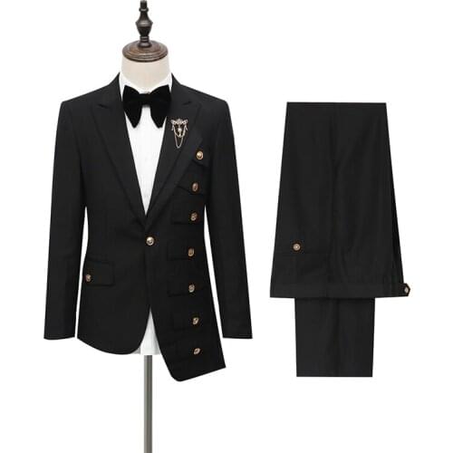 Irregular multi-pocket mens clothing Fashion original suit show multi-layer pocket design Europe size Vip brand men suit set