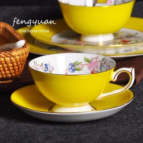 British Afternoon Ceramic Tea Cup Set Quality Gilt Edging Bone China Cup Saucer Luxury Dinner Room Porcelain Coffee Cup + Dish