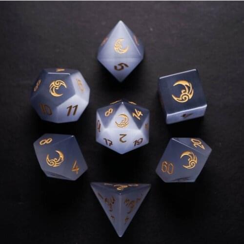 Gray Cats Platonic Geometry Dice Set Handmade Stone Magic Moon Polyhedral Dice For DND RPG COC Borad D12 Games DIY Custom Gift
