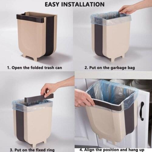 Wall Mounted Folding Waste Bin Kitchen Cabinet Door Hanging Trash Bin Garbage Car Trash Can Wall Mounted Foldable Cleaning