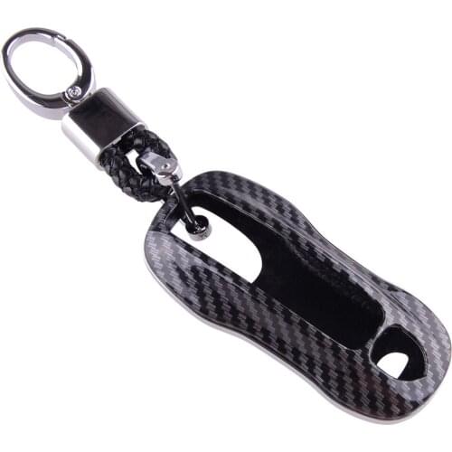 New Car Smart Remote Key Fob Cover Case Chain Fit for Porsche Cayenne Panamera Taycan 2020 Carbon Fiber Style