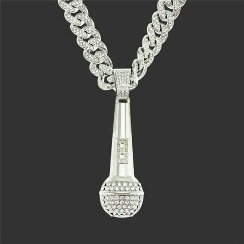 Hip Hop Bling Microphone Necklaces & Pendants Pave Cubic Zircon With Width 13mm Iced Out Miami Cuban Link Chain Chunky Choker