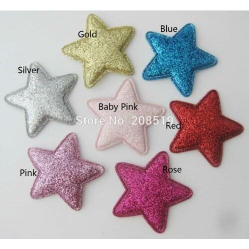 PANNGA About 35MM Padded shiny Felt Star 100pcs sewing Appliques for craft DIY hair clips accessories