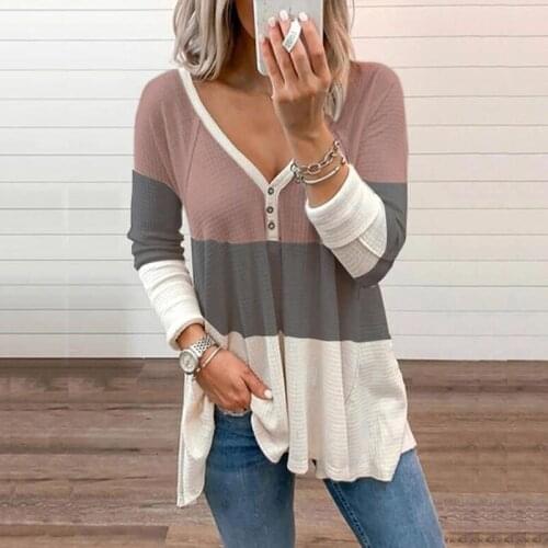 Striped Sexly V-neek womens Tee Tops Pullover Spring autumn casual Female High street fashion womens knitting Long Sleevele