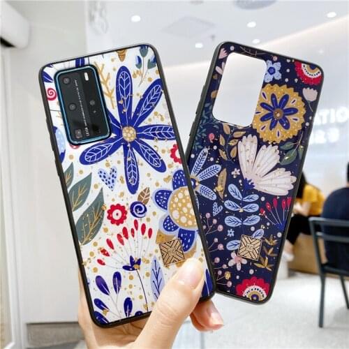 Luxury Foil Gold Phone Case For Huawei P30 Lite P40 Pro Mate 30 Nova 5 6 5G Coque Marble Stone Flowers Soft Epoxy TPU Cover