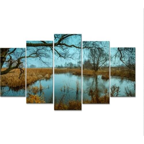 Countryside Natural Autumn View Poster 5 Pieces Canvas Picture Print Wall Art Canvas Painting Wall Decor for Living No Framed